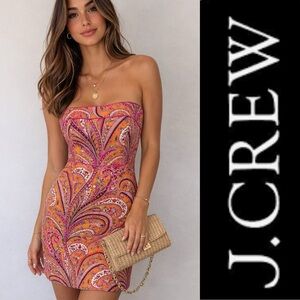 J. Crew Pink Paisley Summer Strapless Sheath Dress